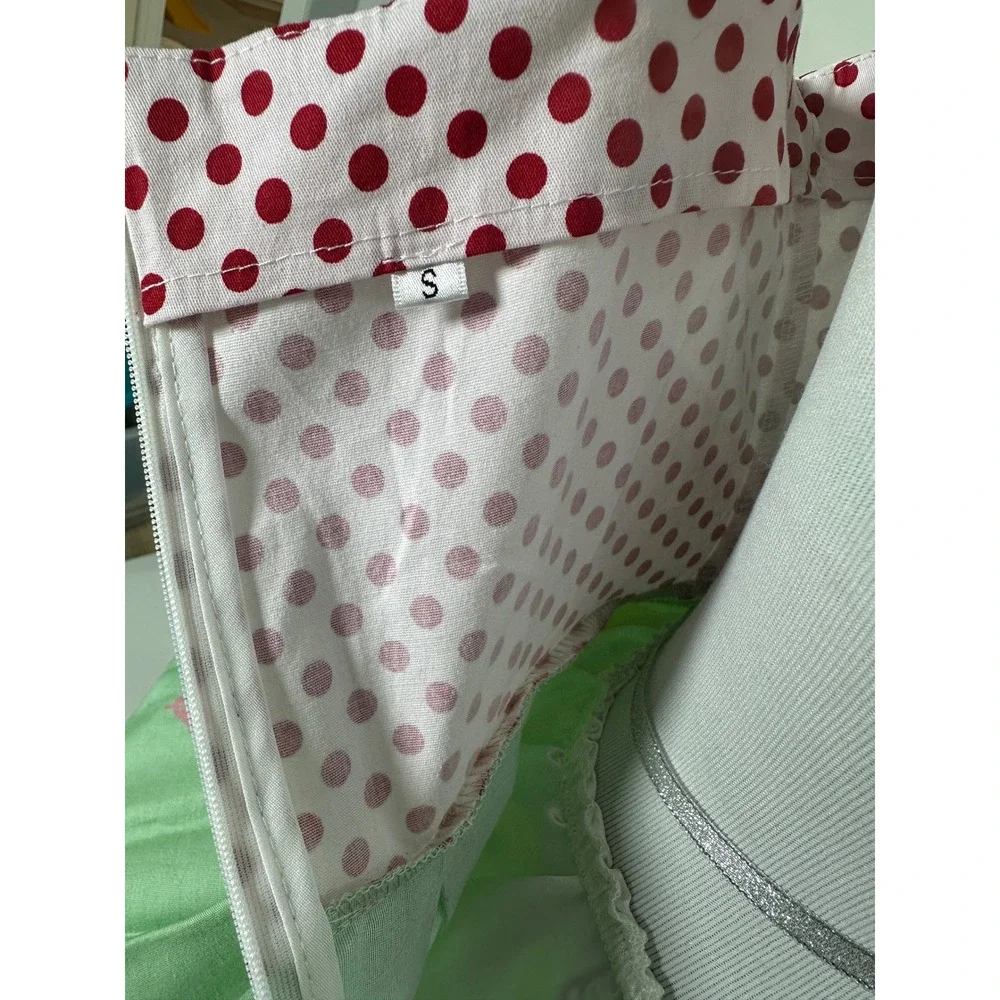 Retro 1950s Style Polka Dot Bicycle Print Swing Dress Green Red Small‎